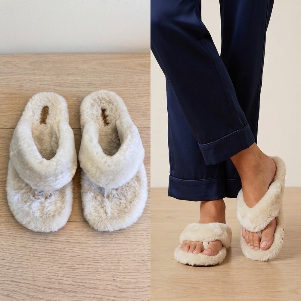 OluKai Kipe'a Heu Women's Slipper Sandals Size 7 Wool Shearling Furry Flip Flop